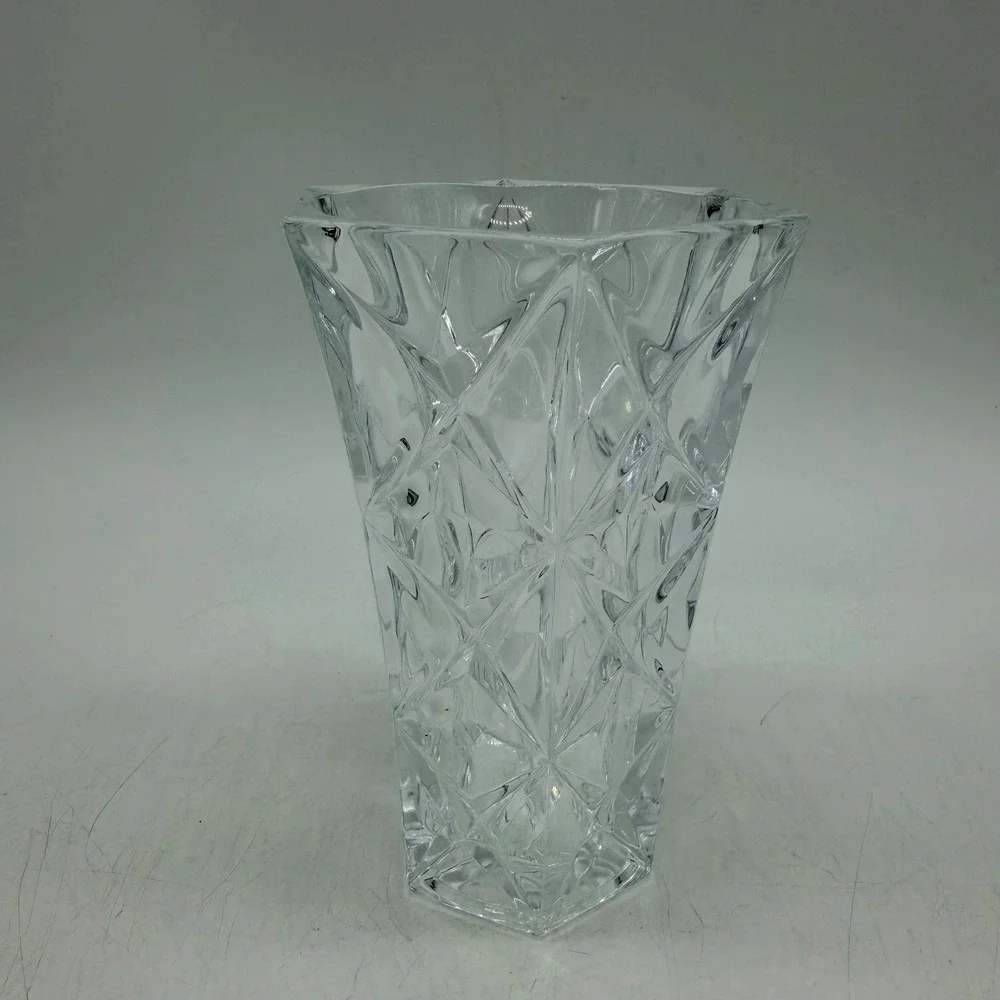 Unbranded Geometric Diamond Cut Clear Glass Hexagon Flower Vase Excellent